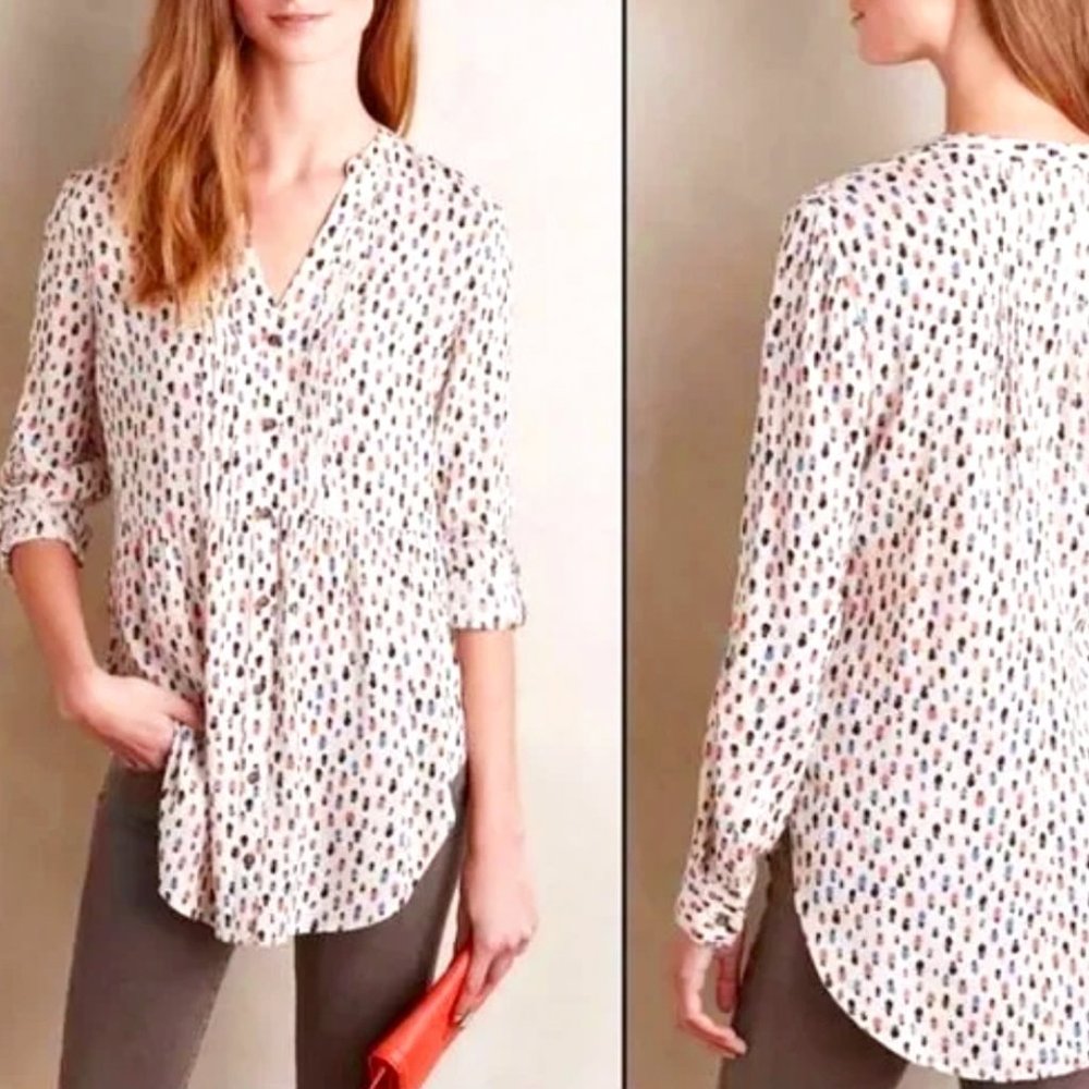 Anthropologie Maeve Celia Top Hat Print  Blouse